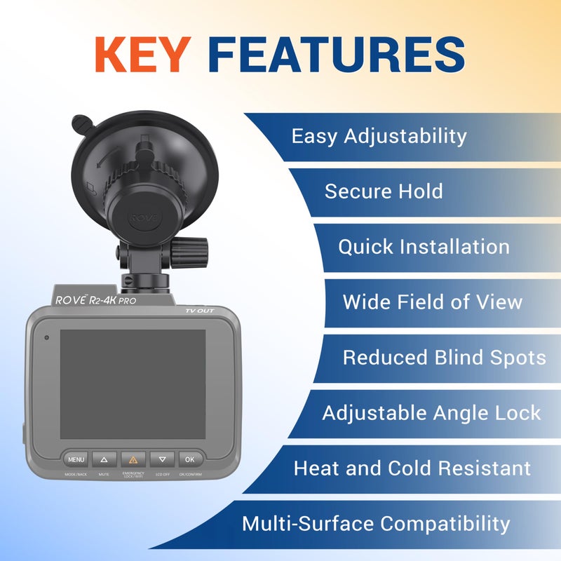 ROVE Suction Cup Mount for R2-4K, R2-4K PRO and R2-4K Dual Dash Camera Models - Image 3